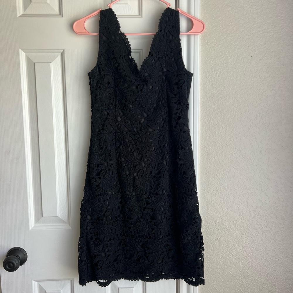 Ann Taylor 2P Black Lace Dress with Attached Slip